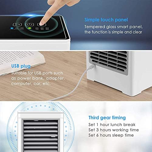 Fã de resfriamento de desktop portátil do ZPEE para dormitório doméstico, tela de toque USB Cooler de ar pessoal, 3 velocidades