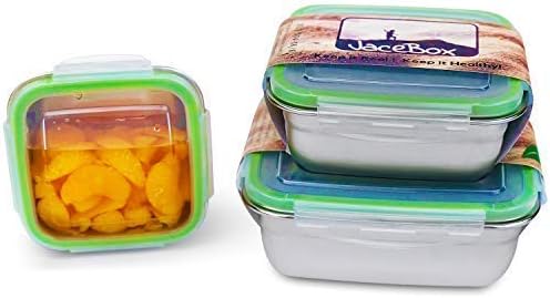 JaceBox Recipientes de aço inoxidável - Adultos Kids Square Conjunto de 3 comprovantes de vazamento Bento Box Airtight Freezer BPA