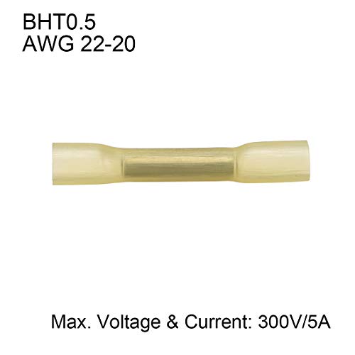 Conector de fio de encolhimento de calor UXCELL BHT0.5 Terminal de crimpagem de arame isolado à prova d'água AWG 22-20 Amarelo 50