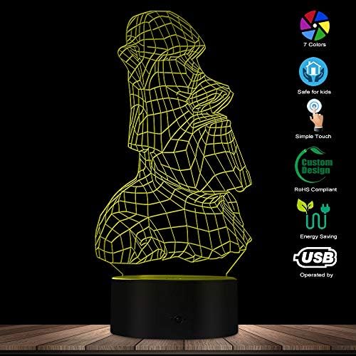 The Geeky Days Island Stone Estátua da Páscoa MOAI 3D Lâmpada de ilusão óptica Misteriosidade Rapa Nui Monoliths Led Led Magical Table