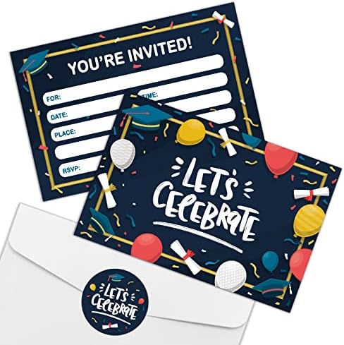 RewidParty Vamos comemorar cartões de convite de formatura com envelopes e adesivos （Conjunto de 15） graduados convidados