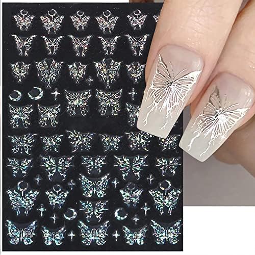 Jerclity 6 lençóis Snake Butterfly Nail Stickers a laser Aurora Decalques de unhas de borboleta