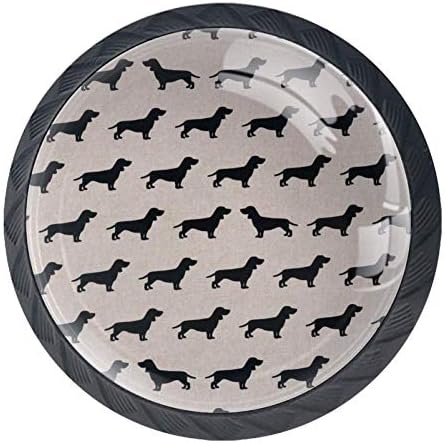 4 PCs pretos Dachshund Dogs Cabinete Botões Redonda de gaveta de vidro Pulls Pulls para móveis de cozinha Bookcase cômoda