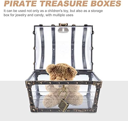 Doitool Kids Transparent Antique Pirata Tesouro Baú, Pirata Caixa de joalheria Vintage Caixa decorativa de Treasure Treasure,