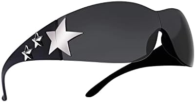 Óculos de sol Boten Star Y2K para mulheres, escudo sem aro Y2K enrolando óculos de sol 2000 da moda da moda estética y2k tons