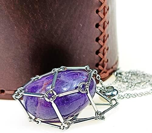 Colar de suporte de cristal artesanal - gaiola de aço inoxidável para pedra, colar de pingente de cristal com comprimento