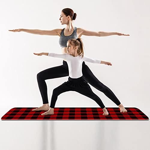 Yoga Mat, tapetes de ioga para treino doméstico, tapete de exercícios, tapetes de exercícios, esteira pilates, padrão de listras xadrez preto vermelho