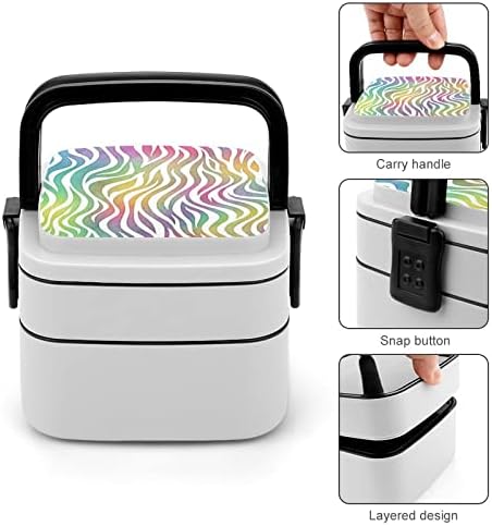 Padrão de zebra do arco -íris Bento Box Compates com alça portátil para trabalho de escritório