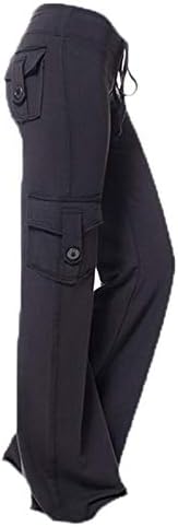 Andongnywell Women's Active Loose Fit Multi-Poxkets Calças de carga selvagem que alargaram as calças multi-póxtim