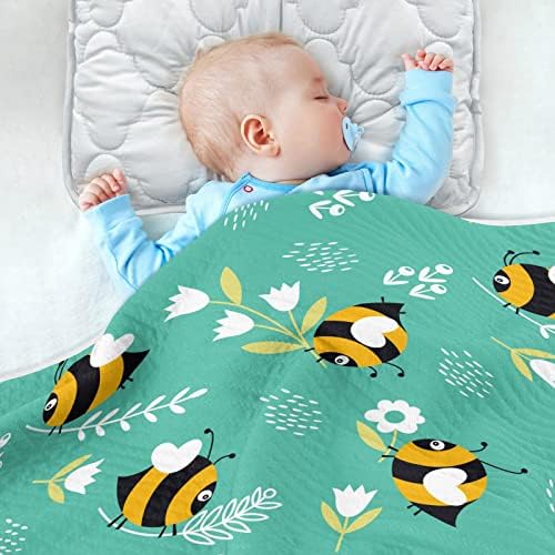Cobertor de abelhas fofas de algodão de algodão para bebês, recebendo cobertor, cobertor leve e macio para berço, carrinho,