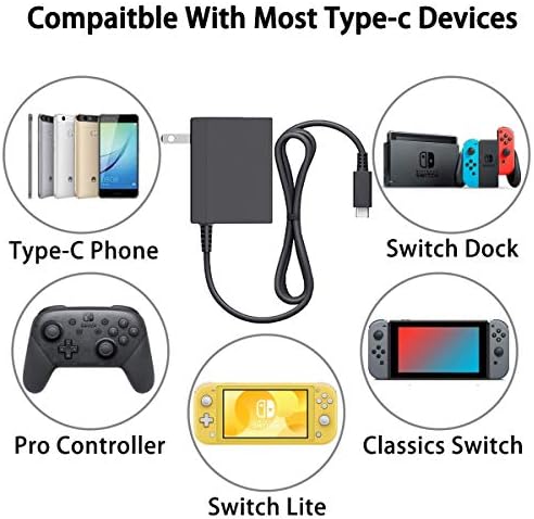Carregador para Nintendo Switch, adaptador CA Compatível com Switch OLED e Switch Lite, 15V/2.6A Supplência de alimentação