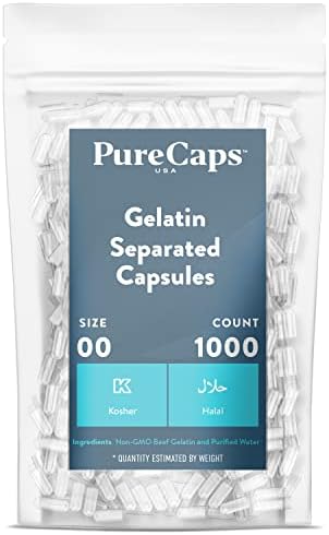 PureCaps EUA - Tamanho 00 Cápsulas de pílula de gelatina transparente - dissolução rápida e facilmente digerível - Preservativo