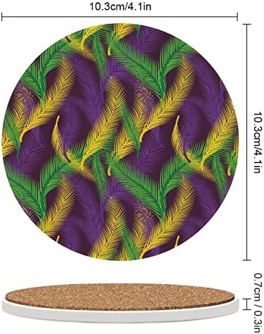 Mardi Gras Feathers Coasters de cerâmica absorventes montanha -russa de madeira Titulares de xícara redonda 4pcs