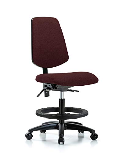 Labtech Seating LT42237 Cadeira de bancada média, tecido, base de nylon de fundo médio - anel de pé preto, rodízios, Borgonha
