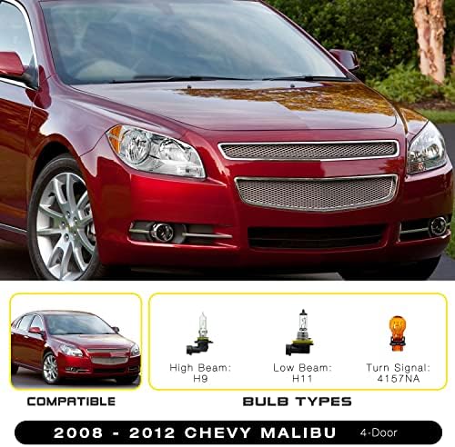 Bulbos compatíveis com montagem de faróis de aosky incluídos no motorista e no lado do passageiro Chevy Malibu 2008-2012