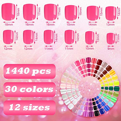1440 peças 60 conjuntos coloridos curtos falsos unhas quadradas pressione nas unhas coloração sólida capa completa unhas falsas unhas