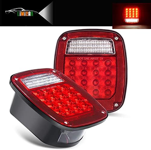 Luzes traseiras LIMICAR RV, quadrado 43 luzes de reboque de LED, kit de luz de trailer vermelho/branco de 2pcs, pare de volta as luzes traseiras reversas com luz da placa para o trailer de caminhão rv jeep yj tj jk cj