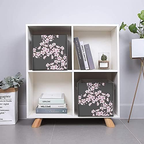 Nudquio Cherry Blossom dobring Bins de armazenamento caixas dobráveis ​​Cubo de tecido Organizador simples com alças para