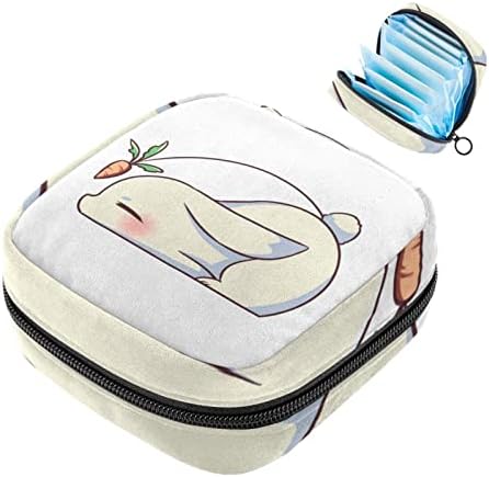 Bolsa de armazenamento de guardanapos sanitários de oryuekan, bolsas de zíper menstrual reutilizável portátil, bolsa de armazenamento de tampões para mulheres meninas, desenho animado cenoura de coelho