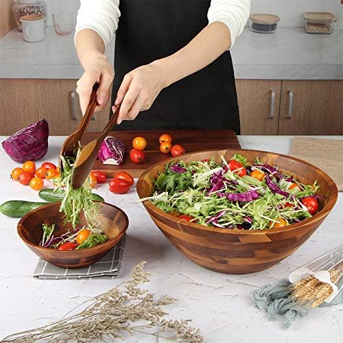 Salada de Aidea tigelas, saladas de madeira Conjunto de tigelas de madeira, grande tigela de madeira de acacia para frutas, salada, 12,5 Big Salad Bowl com utensílios de servir