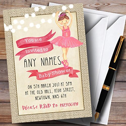O card zoo vintage burlap garotas rosa convites de balé de balé convites para chá de bebê