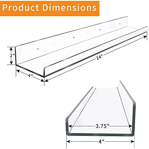 Febwind 24 polegadas de comprimento de acrílico transparente prateleiras flutuantes Ledge Ledge Ledge Invisível Montada na parede