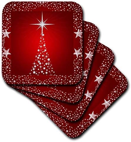 Árvore de Natal de Estrela de Prata 3drose com Fundo Vermelho de Holiday - Coasters macios, conjunto de 8
