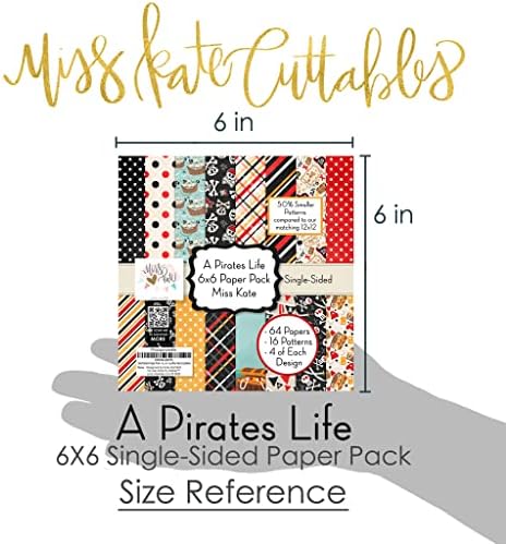 6x6 Pattern Paper Pack - A Pirates Life - Para 7 Scrapbook Premium Premium Paper Specialty Paper de 6 x6 Coleção inclui 64 folhas - 50% padrões menores - Por Miss Kate Cuttables