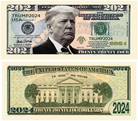 Donald Trump 2024 Reeleção de edição limitada Novely Dollar Dollar - pacote de 25 - Impressão de frente e traseira colorida com