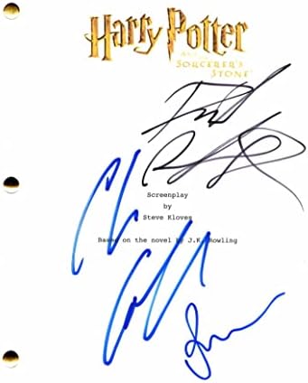 Daniel Radcliffe Rupert Grint e diretor Chris Columbus elenco assinou o autógrafo Harry Potter e o roteiro completo do filme Feiticor