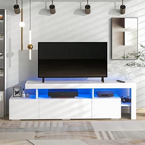 Floyinm Contemporâneo 16 cores Luzes LED Gabinete de TV Stand UV Centro de entretenimento de acabamento brilhante de 70 polegadas