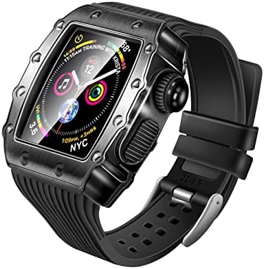 Buday Diy Metal Watch Case+Strap for Watch 44mm 3in1 Silicone Watch Band para I-Watch Series Se 7 6 5 4 Acessórios do kit de modificação