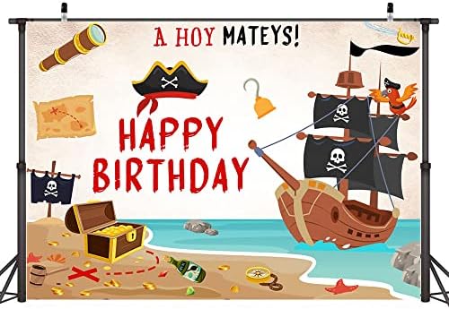 Ticuenicoa 7 × 5ft pirata de aniversário pano de gravação ahoy mateys pirate party decoration halloween birthday