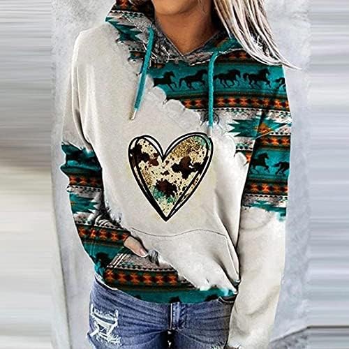 Hoodies para mulheres com estampa de cavalo geométrico de manga longa Sollover de moletom de estilo étnico Tops