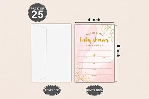 Convites de chá de bebê com envelopes - blush rosa Convites de preenchimento para o gênero Revelação de gênero O anúncio