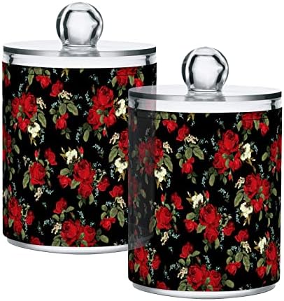 Alaza 4 Pack QTIP Dispensador Flores florais Rosas vermelhas Batês organizadores de banheiros para bolas de algodão/swabs/almofadas/fio