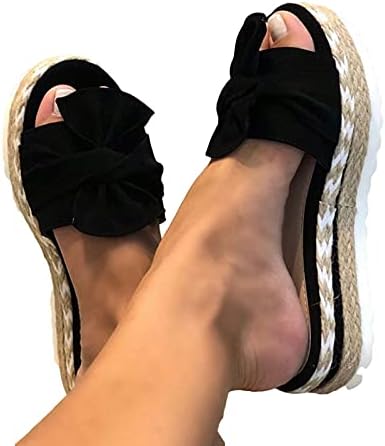 Slides de plataforma feminina - Selppers de verão de praia salto de tiro de bowknot salto chinelos shapes de sapatos