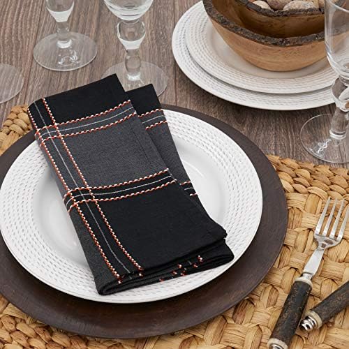 Saro Lifestyle Levon Collection Plaid costurou guardanapos de mesa, 20 , preto