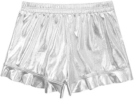 Yeahdor Kids Girls Ginástica Ginástica Desempenho da Dança Metálica Cantura Elastic Ruffled Shorts Athletic Sports Tropbing