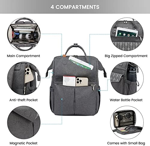 Backpack de laptop LoveVook Purse para mulheres, mochilas elegantes de negócios de computadores de 17 polegadas, sacolas de