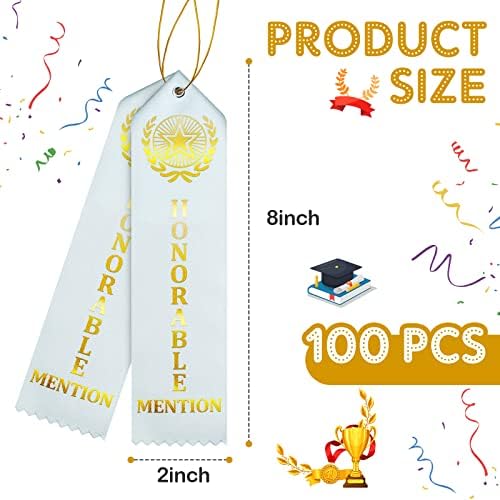 100 PCs Menção Honrosa Award Ribbons Ribbons de Cartão plano divertido fitas azuis claras com cartão de evento e