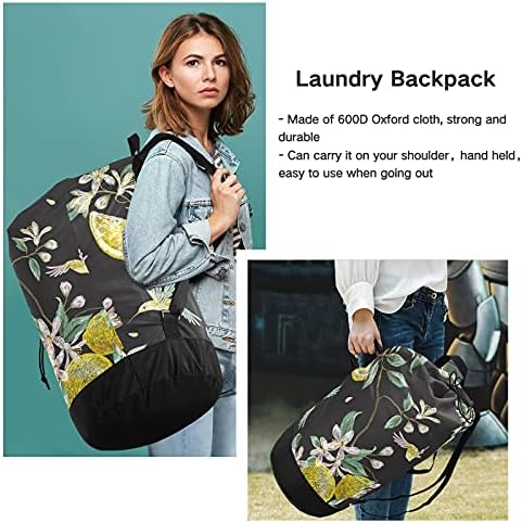 Bolsa de lavanderia de flores de limão com alças com alças de ombro de lavanderia Backpack Saco de tração de tração de tração