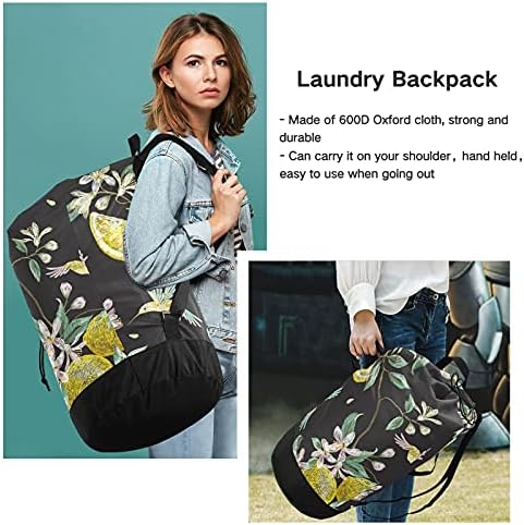 Bolsa de lavanderia de flores de limão com alças com alças de ombro de lavanderia Backpack Saco de tração de tração de tração de traço de tração suspensa para lavanderia