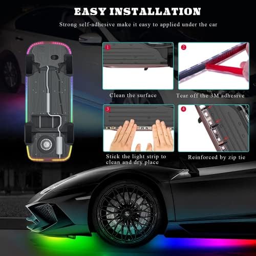 Kasfree RGB Dream Color Car Caro Bluetooth Kit Bluetooth, Underbody Neon Accent Carros Exteriores LED Perseguindo o controle da faixa de luz/aplicativo, para picapes de caminhões de veículo SUV RV Boats-6pcs