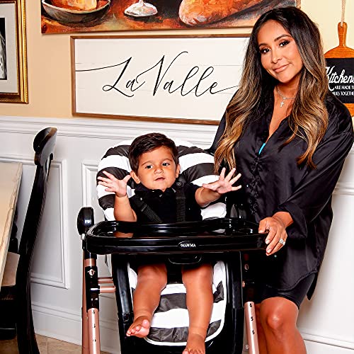 Seu Babiie 'Mawma por Snooki' Rose Gold Black Stripes Fitzrovia Highchair - Cadeira Alta de Baby, de altura - Cadeira alta dobrável e compacta - Cadeira alta - Adequado a partir de 6 meses