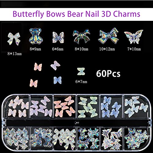 3 caixas Butterfly Nail Art Charms 3d colorido rosa borboleta flores acrílico 3d unhas artes de arte para unha arte de decoração de decoração acessórios de jóias