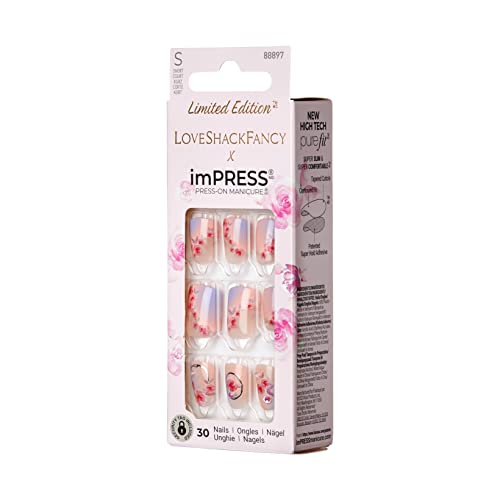 Kiss LovelShackFancy x Impression Press-On Manicure Limited Edition, estilo pêssego sunkissed unhas de prensa rosa