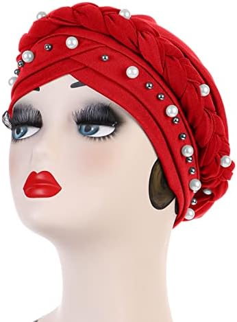 Chapéu de gorro vintage para mulheres tampas de cabelo de babados muçulmanos com pérola para mulheres plissadas plissadas tampas