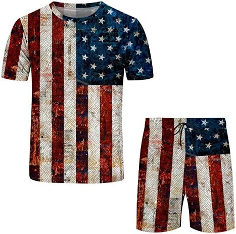 Camisas de verão masculino Esportes casuais de verão Independência bandeira de mangas curtas de mangas curtas 2 peças