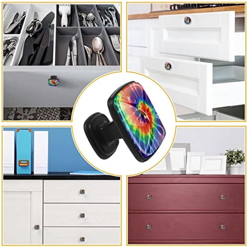 Tbouobt 4 pacote - botões de hardware de armário, botões para armários e gavetas, alças de cômoda de fazenda, arco -íris tie dye arte moderna